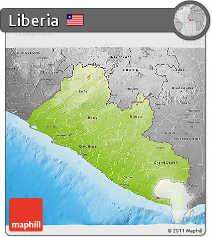 Physical 3D Map of Liberia, desaturated, land only