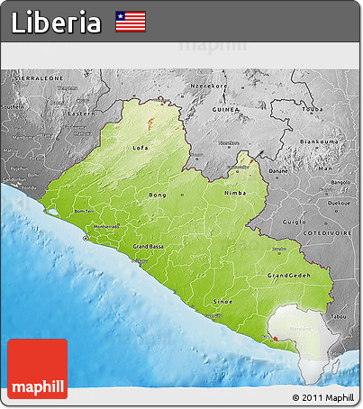 Physical 3D Map of Liberia, desaturated, land only