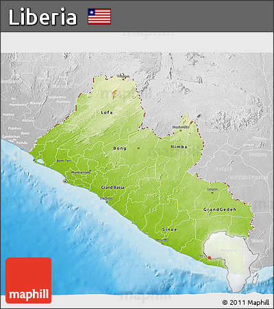Physical 3D Map of Liberia, lighten, desaturated, land only