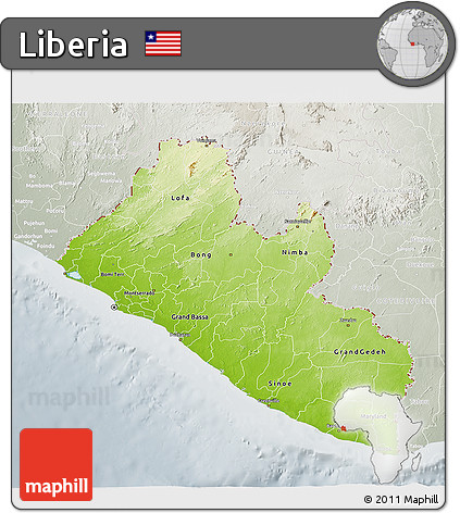 Physical 3D Map of Liberia, lighten, semi-desaturated