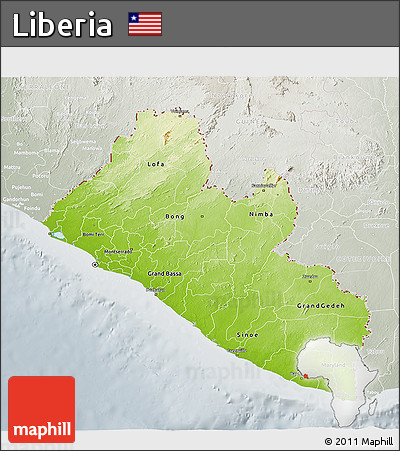 Physical 3D Map of Liberia, lighten, semi-desaturated