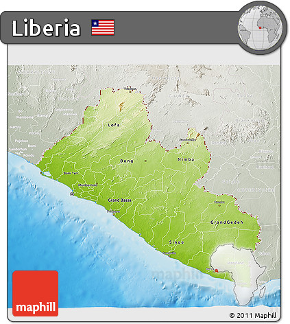 Physical 3D Map of Liberia, lighten, semi-desaturated, land only