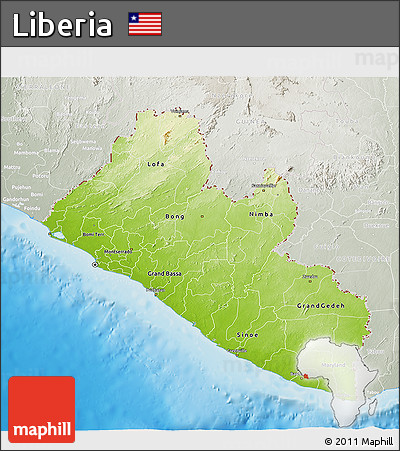 Physical 3D Map of Liberia, lighten, semi-desaturated, land only