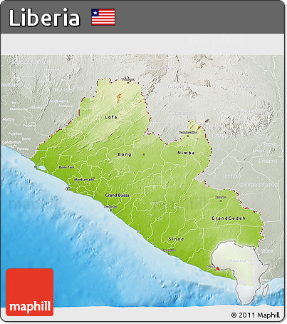 Physical 3D Map of Liberia, lighten, semi-desaturated, land only