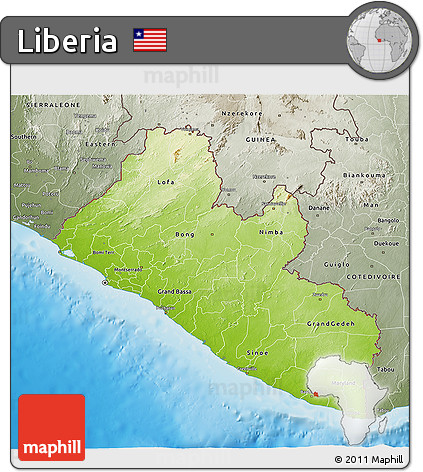 Physical 3D Map of Liberia, semi-desaturated, land only