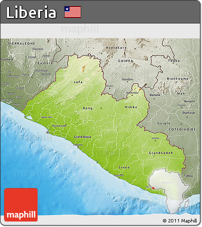 Physical 3D Map of Liberia, semi-desaturated, land only