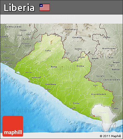 Physical 3D Map of Liberia, semi-desaturated, land only