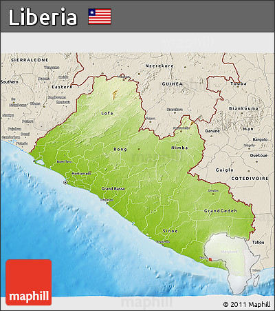 Physical 3D Map of Liberia, shaded relief outside