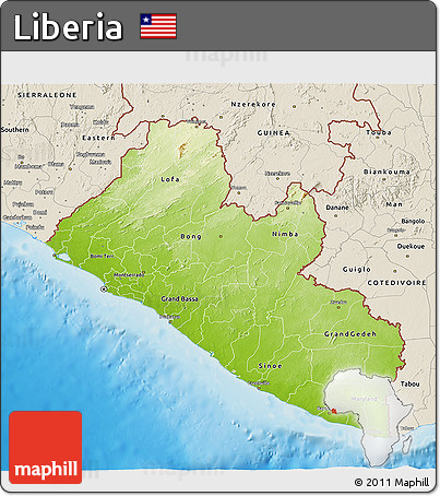 Physical 3D Map of Liberia, shaded relief outside