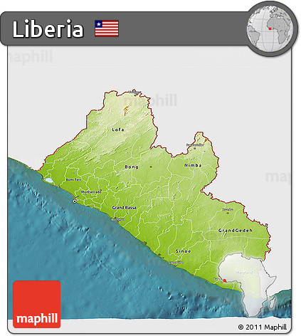 Physical 3D Map of Liberia, single color outside, satellite sea