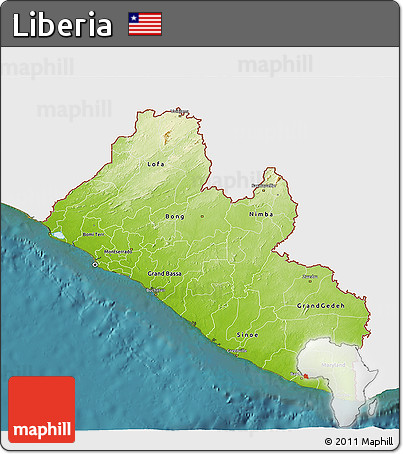 Physical 3D Map of Liberia, single color outside, satellite sea