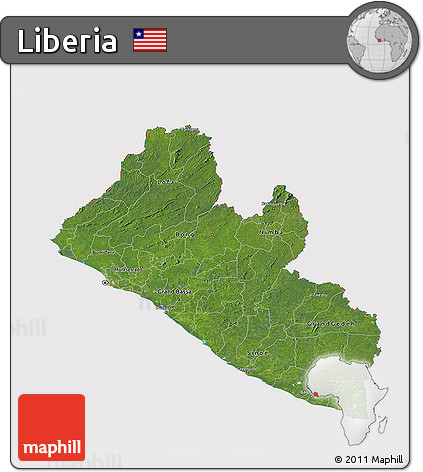Satellite 3D Map of Liberia, cropped outside
