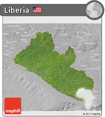Satellite 3D Map of Liberia, lighten, desaturated
