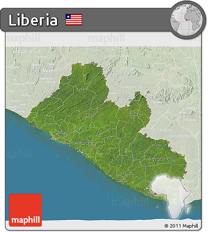 Satellite 3D Map of Liberia, lighten, land only