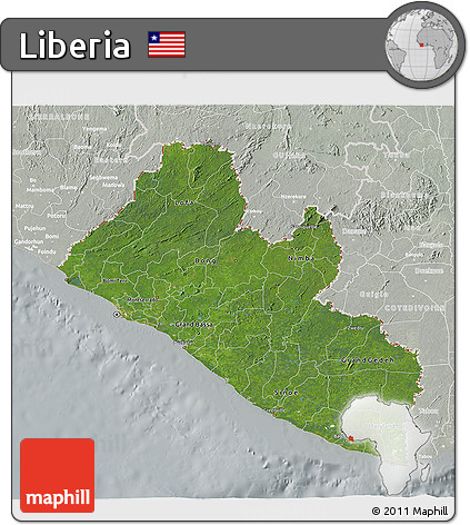 Satellite 3D Map of Liberia, lighten, semi-desaturated
