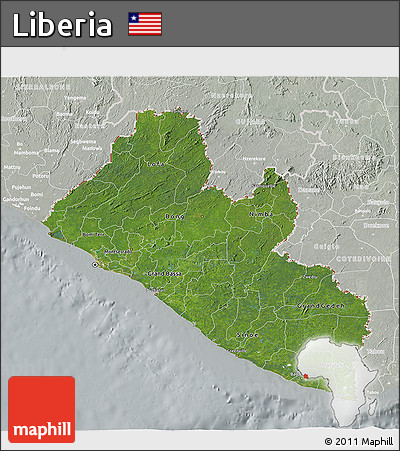 Satellite 3D Map of Liberia, lighten, semi-desaturated