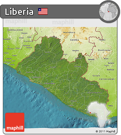 Satellite 3D Map of Liberia, physical outside, satellite sea