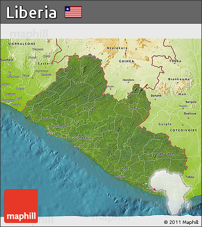 Satellite 3D Map of Liberia, physical outside, satellite sea