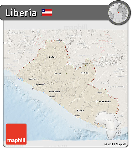 Shaded Relief 3D Map of Liberia, lighten