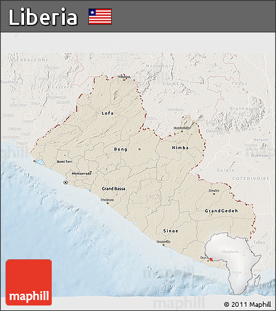 Shaded Relief 3D Map of Liberia, lighten