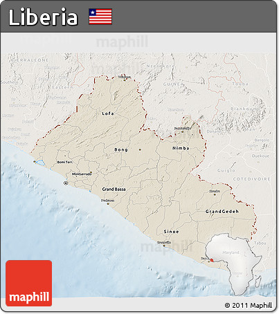 Shaded Relief 3D Map of Liberia, lighten