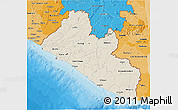 Shaded Relief 3D Map of Liberia, political shades outside