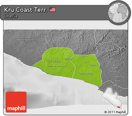 Physical 3D Map of Kru Coast Terr., desaturated