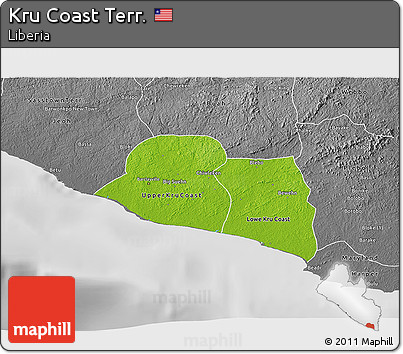 Physical 3D Map of Kru Coast Terr., desaturated
