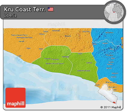 Physical 3D Map of Kru Coast Terr., political outside