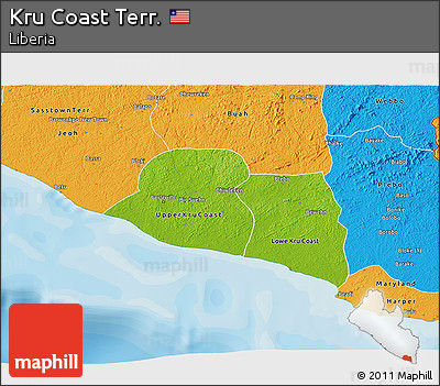 Physical 3D Map of Kru Coast Terr., political outside