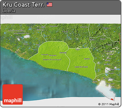 Physical 3D Map of Kru Coast Terr., satellite outside