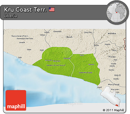 Physical 3D Map of Kru Coast Terr., shaded relief outside