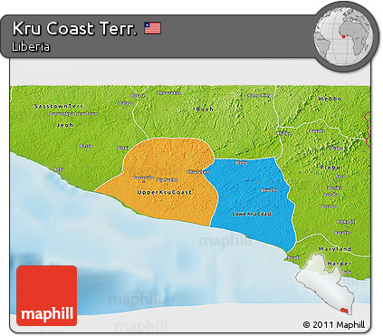 Political 3D Map of Kru Coast Terr., physical outside