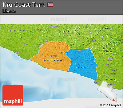 Political 3D Map of Kru Coast Terr., physical outside