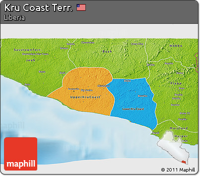 Political 3D Map of Kru Coast Terr., physical outside