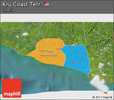 Political 3D Map of Kru Coast Terr., satellite outside