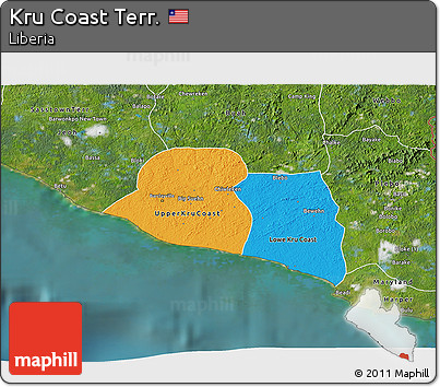 Political 3D Map of Kru Coast Terr., satellite outside