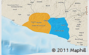 Political 3D Map of Kru Coast Terr., shaded relief outside