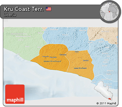 Political Shades 3D Map of Kru Coast Terr., lighten