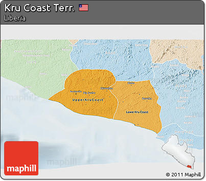 Political Shades 3D Map of Kru Coast Terr., lighten