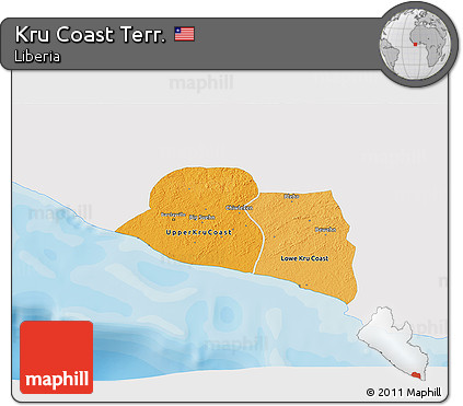 Political Shades 3D Map of Kru Coast Terr., single color outside