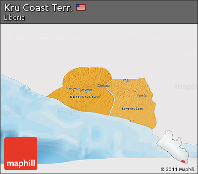 Political Shades 3D Map of Kru Coast Terr., single color outside