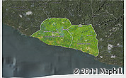 Satellite 3D Map of Kru Coast Terr., darken, semi-desaturated