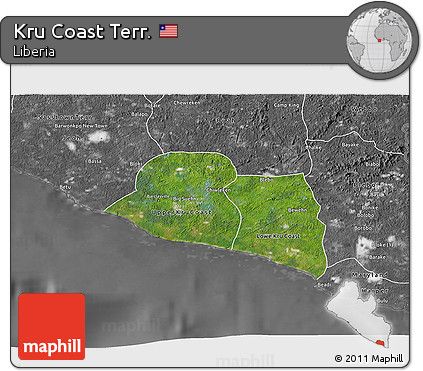 Satellite 3D Map of Kru Coast Terr., desaturated
