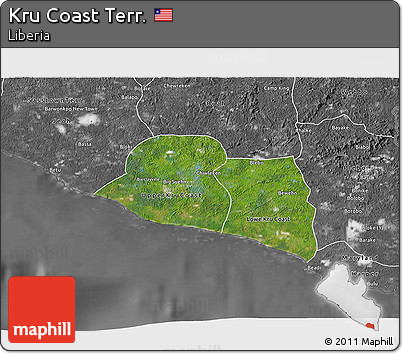 Satellite 3D Map of Kru Coast Terr., desaturated