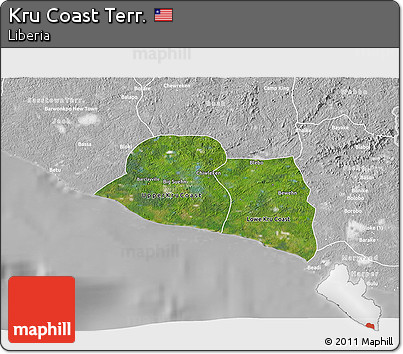 Satellite 3D Map of Kru Coast Terr., lighten, desaturated