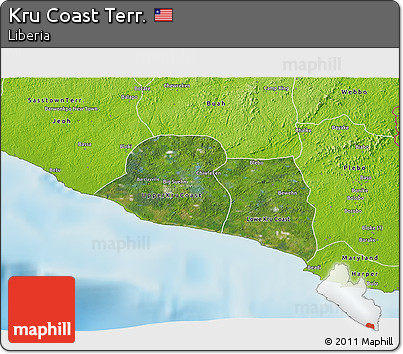 Satellite 3D Map of Kru Coast Terr., physical outside