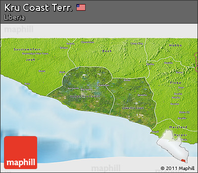 Satellite 3D Map of Kru Coast Terr., physical outside