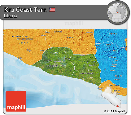 Satellite 3D Map of Kru Coast Terr., political outside