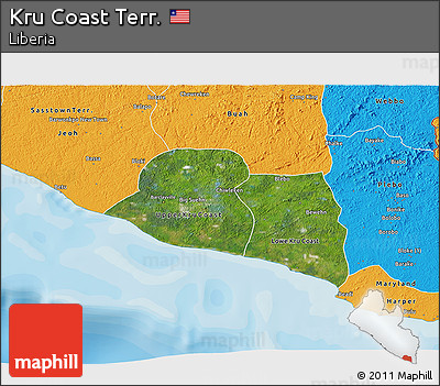 Satellite 3D Map of Kru Coast Terr., political outside